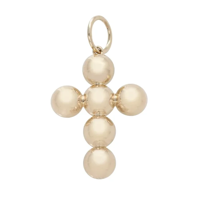 14K Yellow Gold Large Bead Cross Pendant