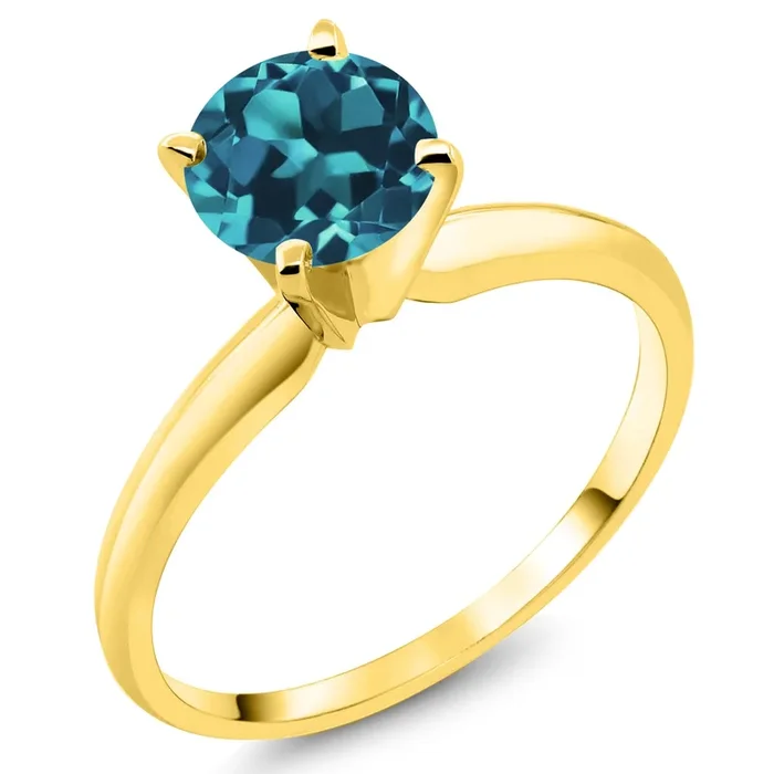 14K Yellow Gold London Blue Topaz Solitaire Engagement 4-Prong Ring For Women | 1.10 Cttw | Round 6MM | Gemstone November Birthstone