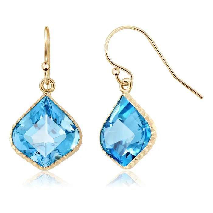14K Yellow Gold Lotus Shape Swiss Blue Topaz Earrings For Women (14.00 Cttw, Gemstone Birthstone)