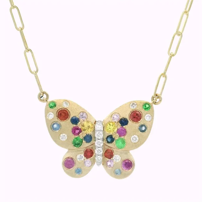 14K Yellow Gold Multi-Colored Stones Animal Necklace