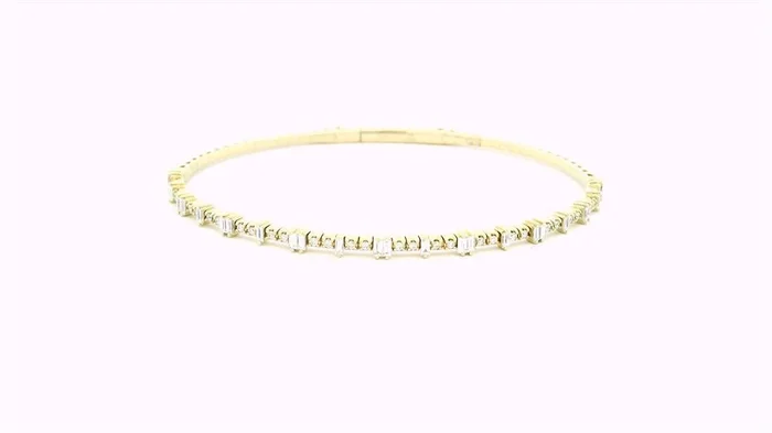 14K Yellow Gold Natural Baguette And Round Diamonds Flex Bracelet