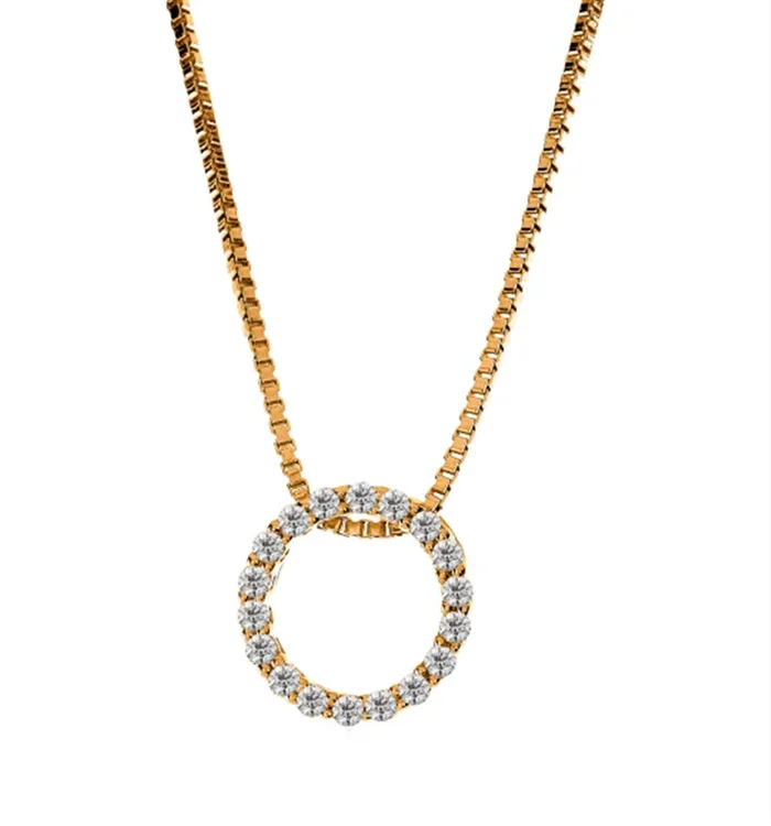 14K Yellow Gold Natural Diamonds Circle Pendant Necklace