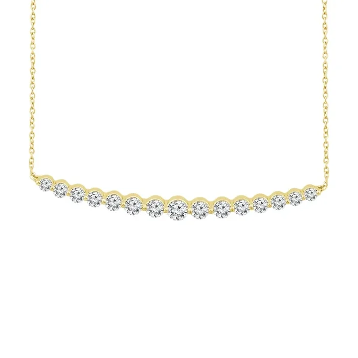 14K Yellow Gold Natural Diamonds Curved Bar Necklace