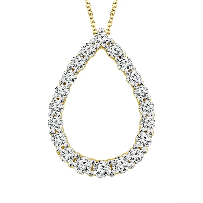 14K Yellow Gold Natural Diamonds Pear Pendant Necklace
