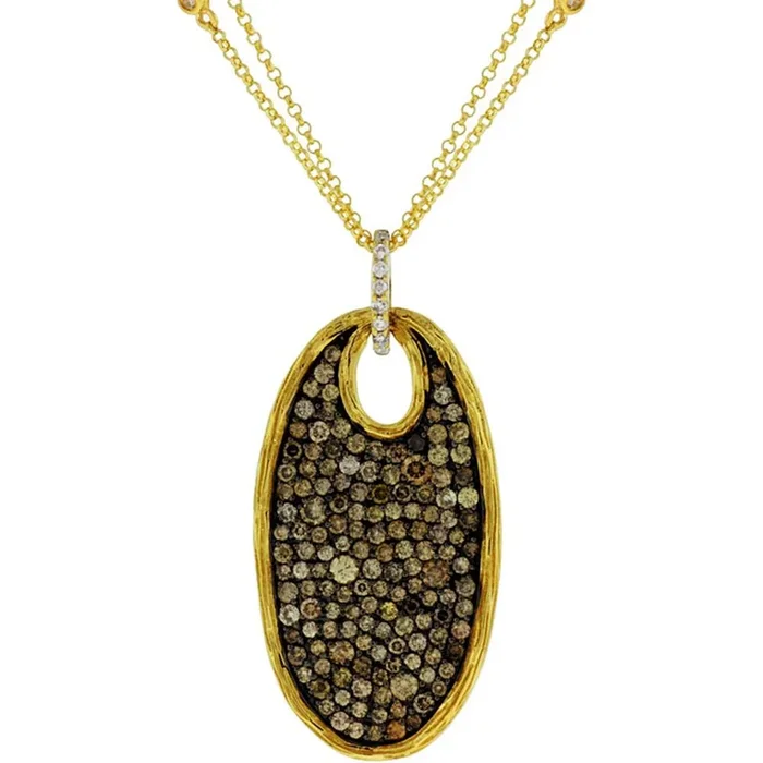 14K Yellow Gold Natural Mocha Diamonds Cluster Pendant