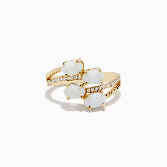 14K Yellow Gold Opal and Diamond Bypass Ring