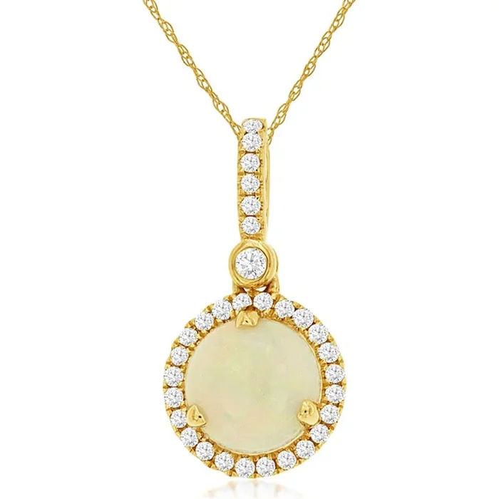 14K Yellow Gold Opal And Diamond Halo Pendant