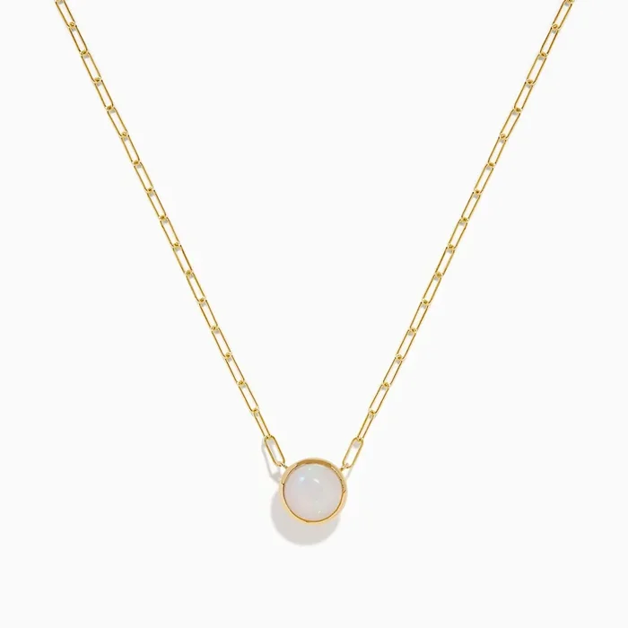 14K Yellow Gold Opal Bezel Paperclip Chain Pendant