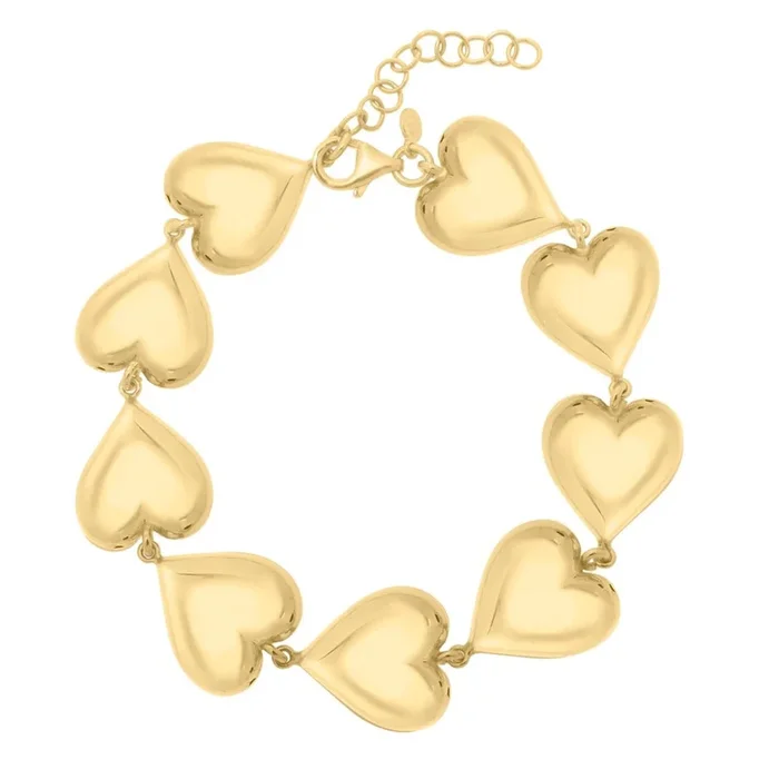 14K Yellow Gold Overlay Puff Heart Bracelet