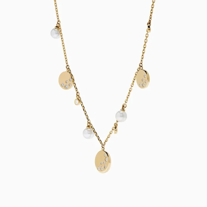 14K Yellow Gold Pearl and Diamond Necklace