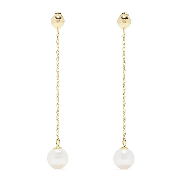 14K Yellow Gold Pearl Drop Earrings