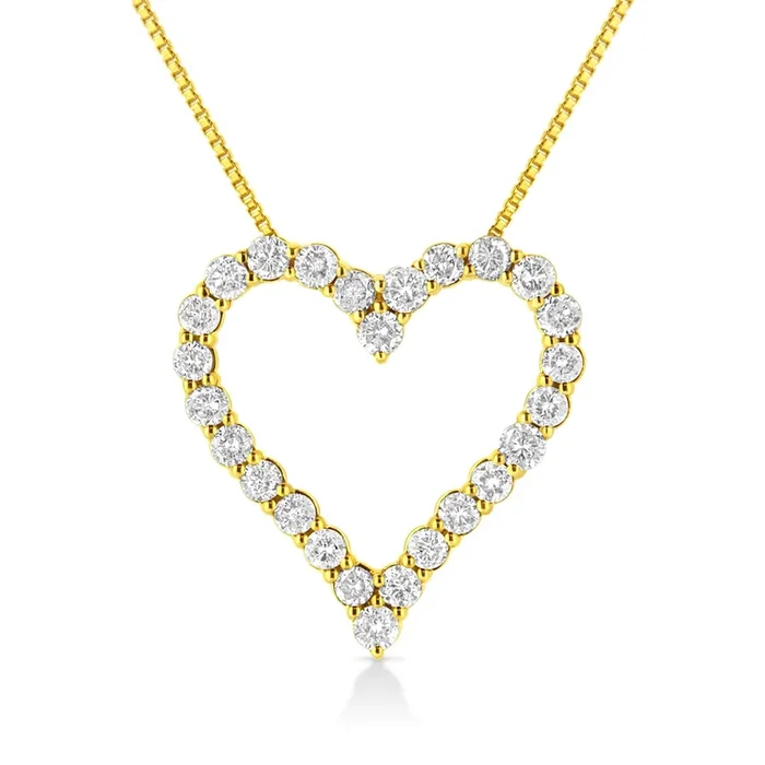 14K Yellow Gold Plated .925 Sterling Silver 2.00 Cttw Shared Prong-Set Round Brilliant-Cut Diamond Open Heart 18″ Pendant Necklace (K-L Color, I2-I3 Clarity)