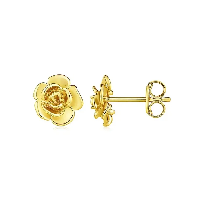 14k Yellow Gold Post Earrings with Roses(9.2mm)