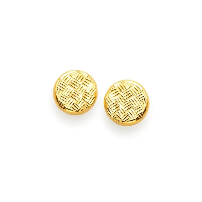 14k Yellow Gold Post Earrings with Textured Circles