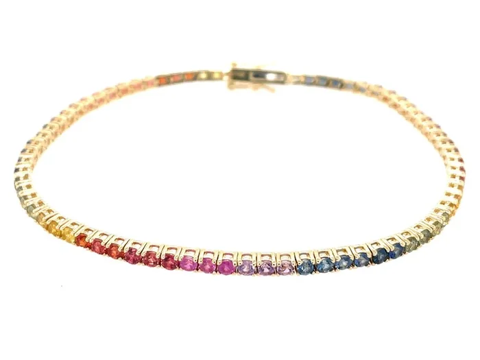 14K Yellow Gold Rainbow Sapphires Tennis Bracelet
