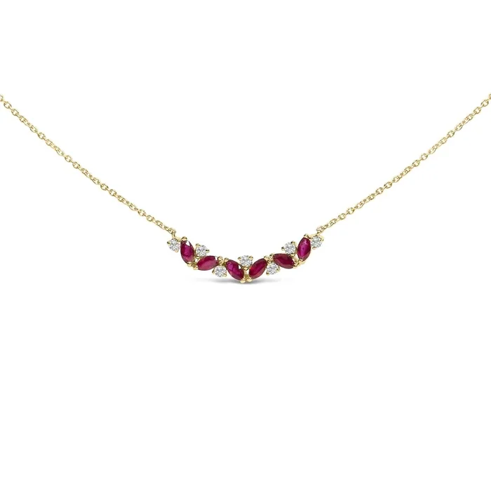 14K Yellow Gold Red Ruby and Diamond Trio Bar Line Necklace (I-J Color, SI2-I1 Clarity) – 18 inch