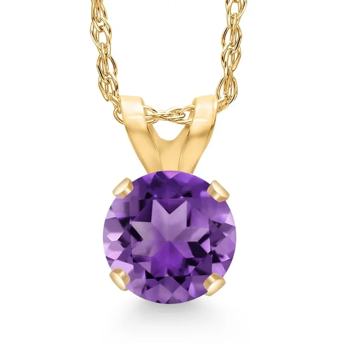 14K Yellow Gold Round 5MM Gemstone Birthstone Solitaire Pendant Necklace | Gold Necklace for Women | With 18 Inch 14K Yellow Gold Chain | Fine Jewelry Gifts for Her Mom Women Wife