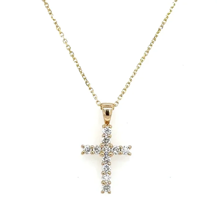 14K Yellow Gold Round Shape Diamond Cross Pendant (.25ctw)
