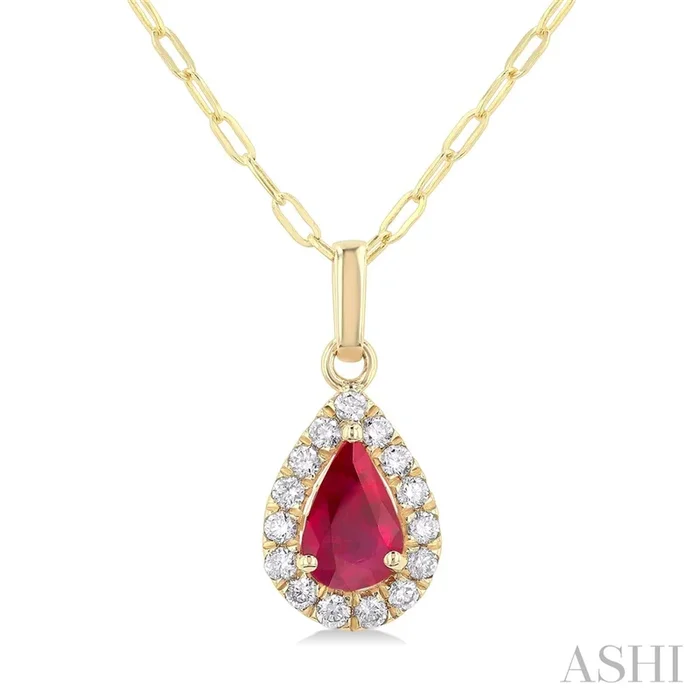 14K Yellow Gold Ruby Halo Pendant