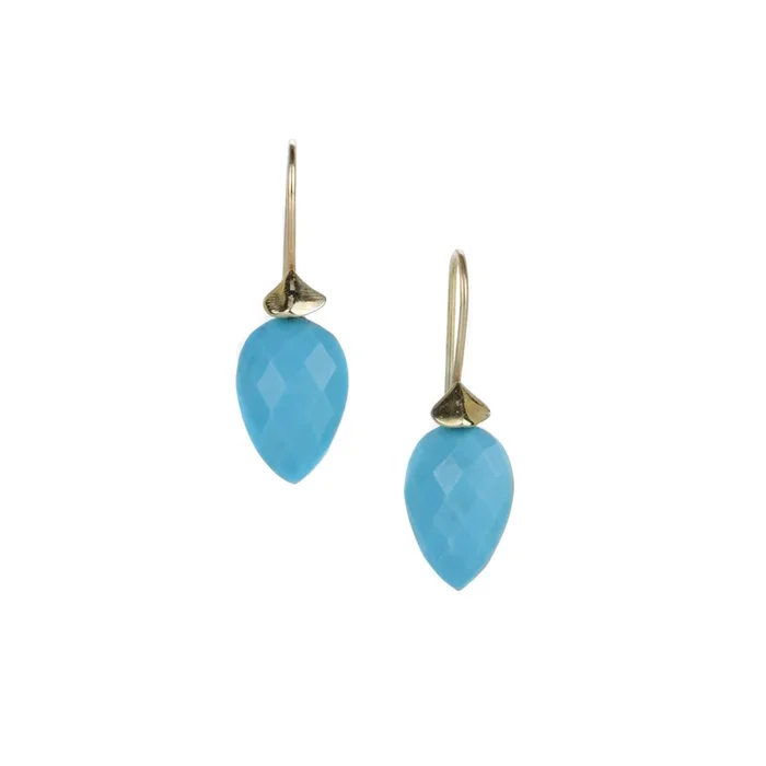 14k Yellow Gold Simple Bug Turquoise Earrings