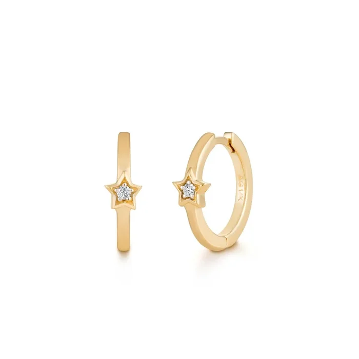 14K Yellow Gold Small Hoop Diamond Earrings