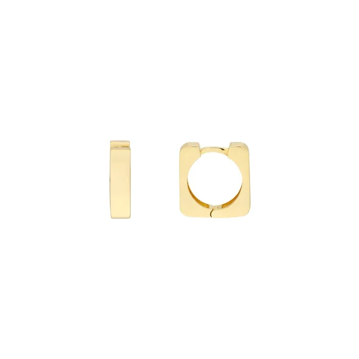 14K Yellow Gold Square Huggie Earrings