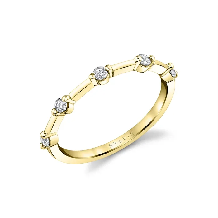 14K Yellow Gold Straight Natural Diamonds Band
