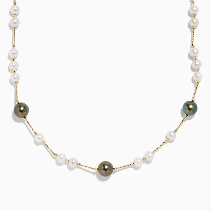 14K Yellow Gold Tahitian and Freshwater Pearl Necklace
