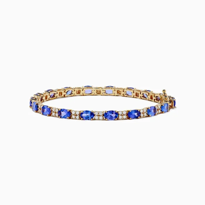 14K Yellow Gold Tanzanite and Diamond Tennis Bracelet