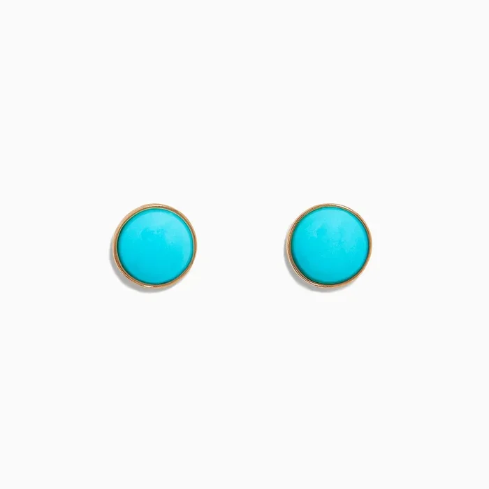 14K Yellow Gold Turquoise Stud Earrings, 1.10 TCW