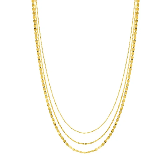 14K Yellow Gold Valentino Bead Triple Strand Layered Necklace