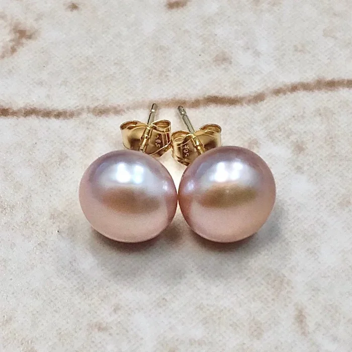 14K黄金圆形粉色珍珠耳钉