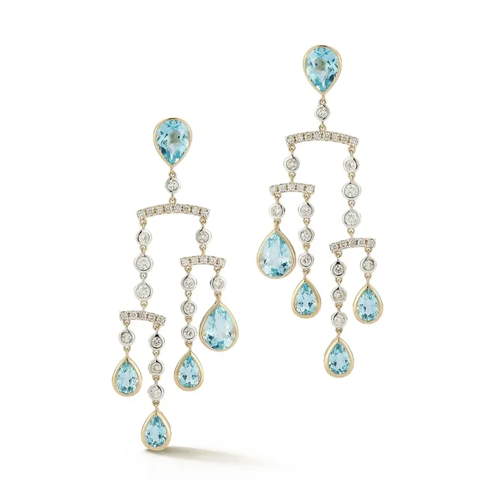 14kt Blue Topaz and Diamond Mobile Earrings