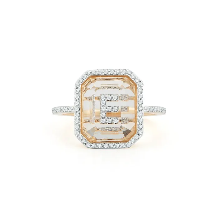 14kt Diamond Frame Secret Initial Ring