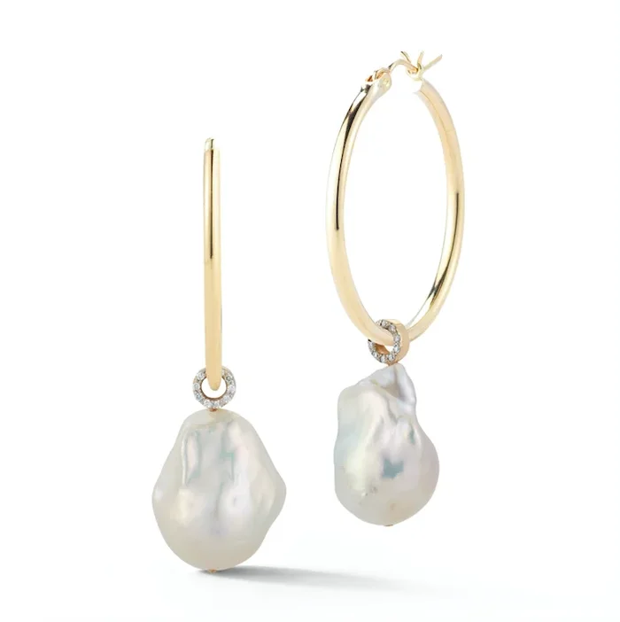 14kt Gold Baroque Pearl Detachable Hoops
