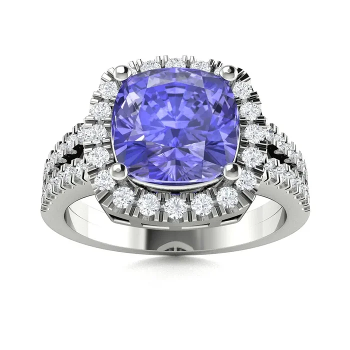 14KT Gold Cushion Tanzanite and Diamond Ring (Tanzanite 2.25 cts. White Diamond 0.40 cts.)