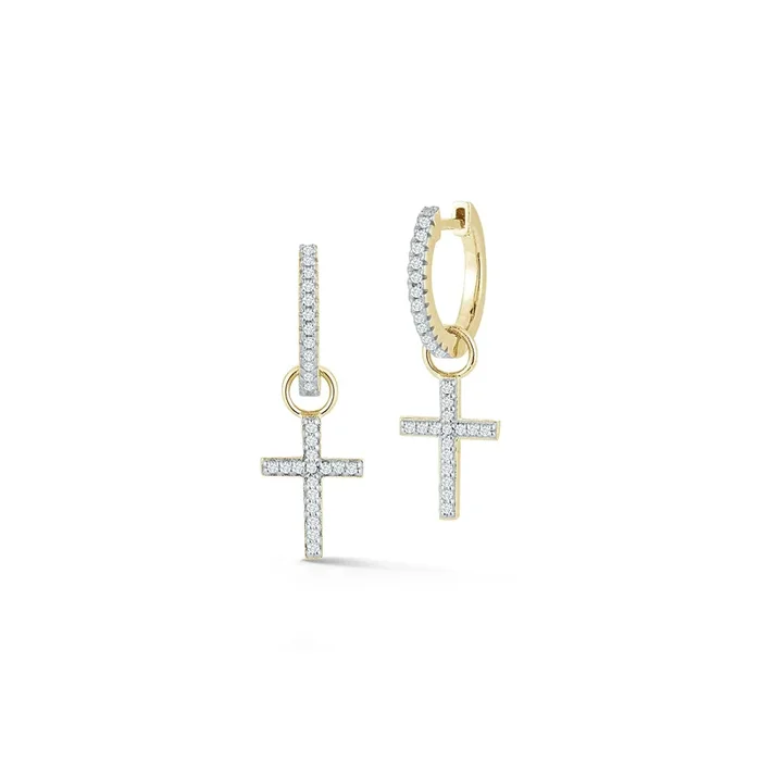 14kt Gold Diamond Huggie With Detachable Cross