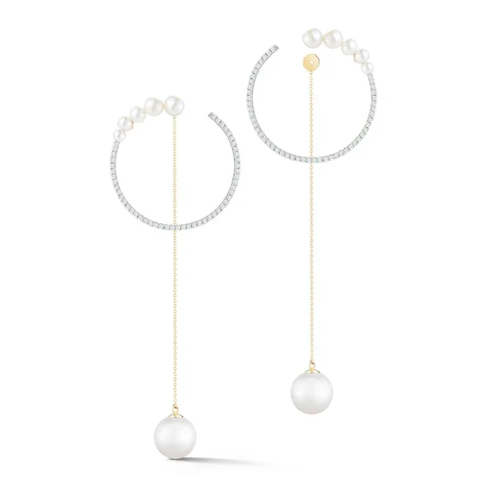 14kt Gold Graduated Pearl Hoop with Pearl Drop earrings