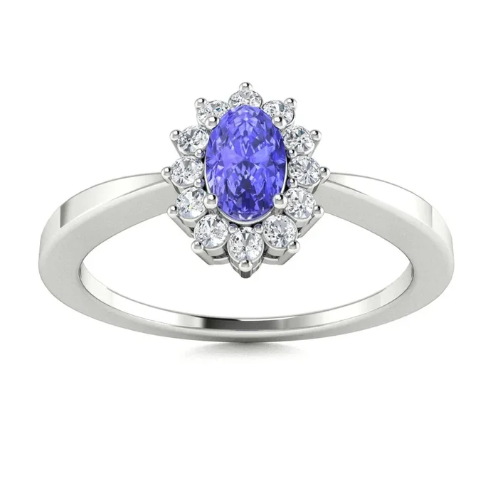 14KT Gold Oval Brilliant Tanzanite and Diamond Ring (Tanzanite 0.30 cts. White Diamonds 0.10 cts.)