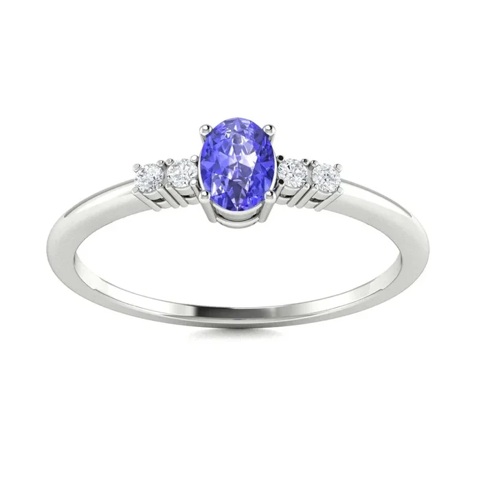 14KT Gold Oval Brilliant Tanzanite and Diamond Ring (Tanzanite 0.35 cts. White Diamonds 0.05 .cts)