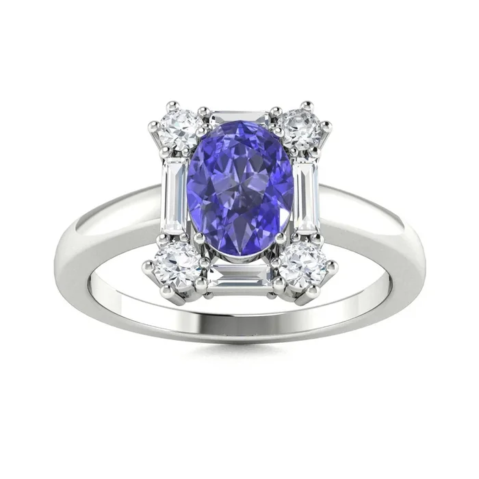 14KT Gold Oval Brilliant Tanzanite and Diamond Ring (Tanzanite 1.00 cts. White Diamond 0.33 cts.)