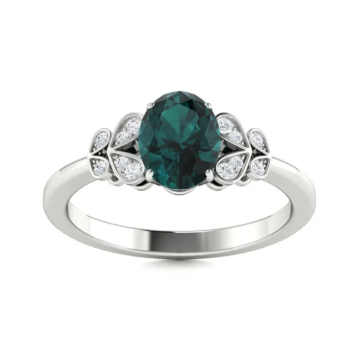 14KT Gold Oval Cut Natural Alexandrite & Diamond Ring (Alexandrite 0.95 cts Wht Dia 0.04 cts)