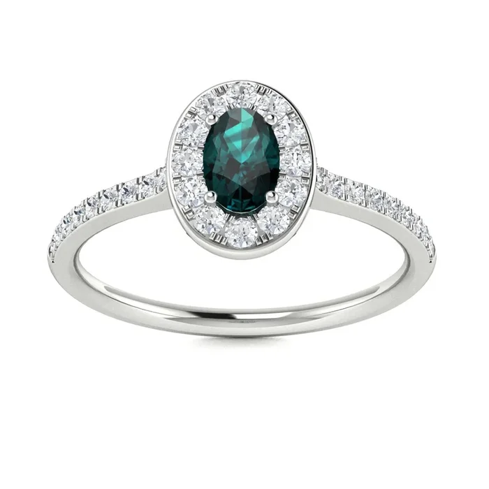 14KT Gold Oval Natural Alexandrite & Diamond Ring (Alexandrite 0.30 cts Wht Dia 0.20 cts)