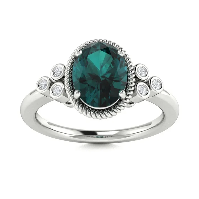 14KT Gold Oval Natural Alexandrite & Diamond Ring (Alexandrite 1.37 cts Wht Dia 0.07 cts)