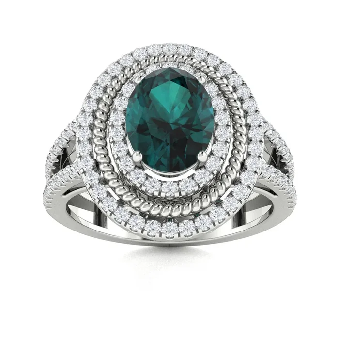 14KT Gold Oval Natural Alexandrite & Diamond Ring (Alexandrite 1.8 cts Wht Dia 0.5 cts)
