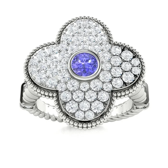 14KT Gold Round Brilliant Tanzanite and Diamond Ring (Tanzanite 0.20 cts. White Diamonds 0.90 cts.)