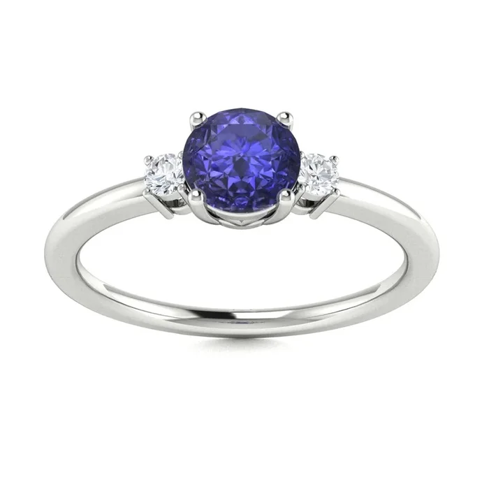 14Kt Gold Round Brilliant Tanzanite and Diamond Ring (Tanzanite 0.75 cts. White Diamonds 0.20 cts.)