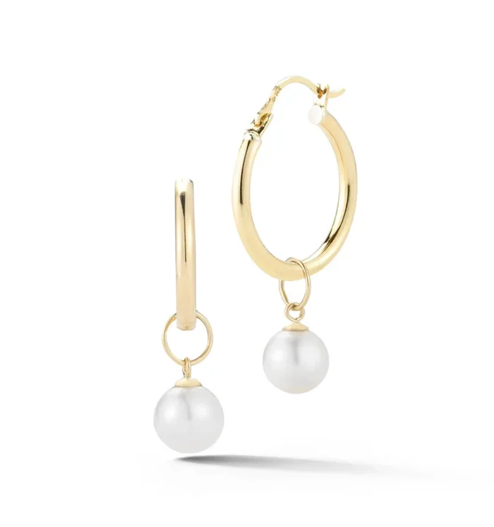 14kt Gold Small Detachable Pearl Hoops – 25mm