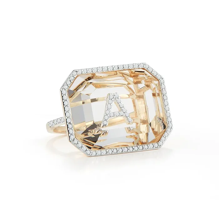 14kt Grand Diamond Frame Secret Diamond Initial ring