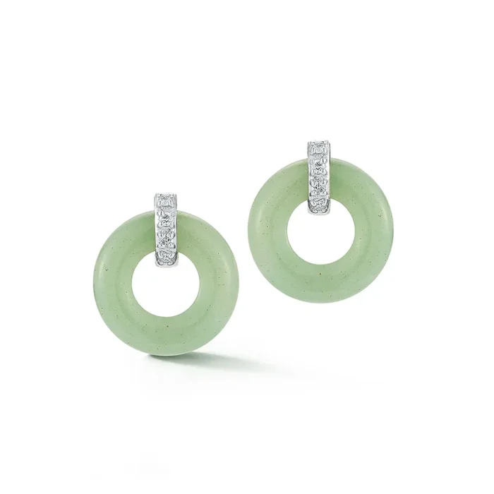 14kt Jade Donut and Diamond Door Knocker Earrings